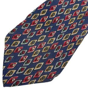Christian Dior Monsieur Silk Tie Diamond Floral Geometric Blue Red Italy Vintage
